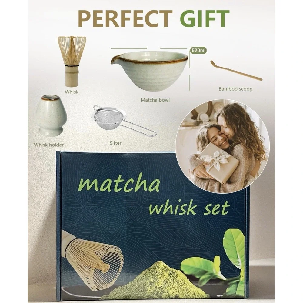 Matcha Whisk Set with Bowl, Bamboo Whisk, Scoop, Sifter, matcha‎